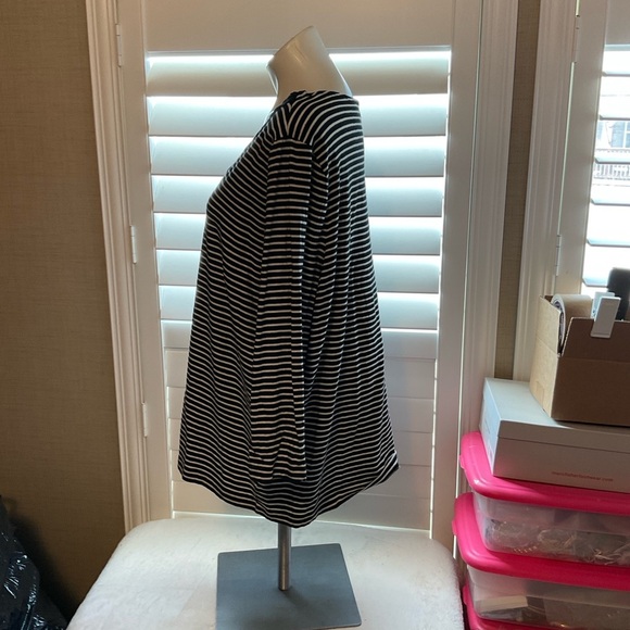 Chaps Black and White Striped Blouse with Lace Neckline - Picture 5 of 7